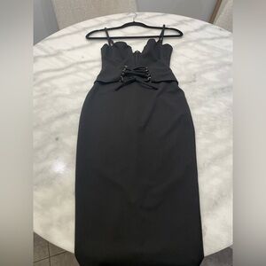 Nookie Black Lace-Up Corset Midi Dress | Size S